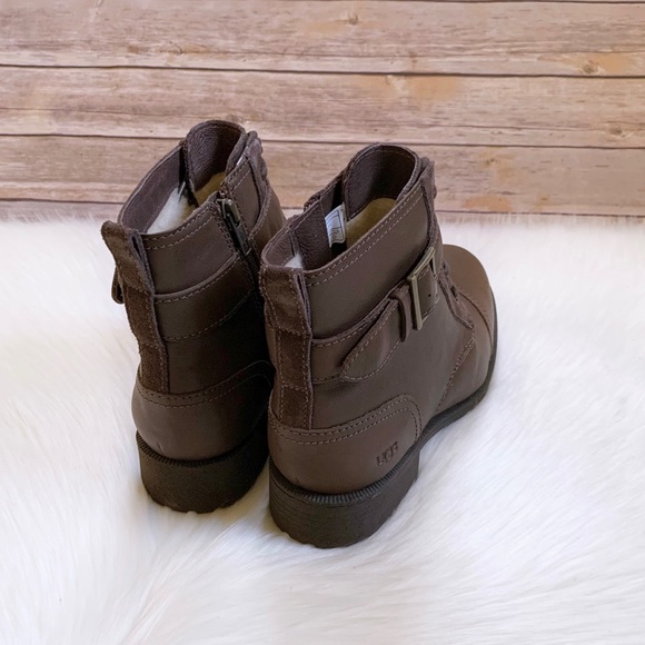 UGG Jaidyn Grizzly Leather Cozy Combat Boots - Picture 6 of 9